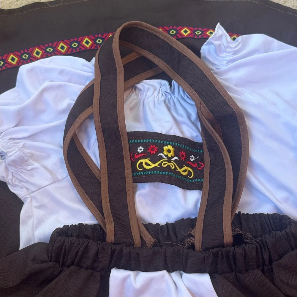 Kids Bavarian Costume Dress - Brown and White | Size 8-10